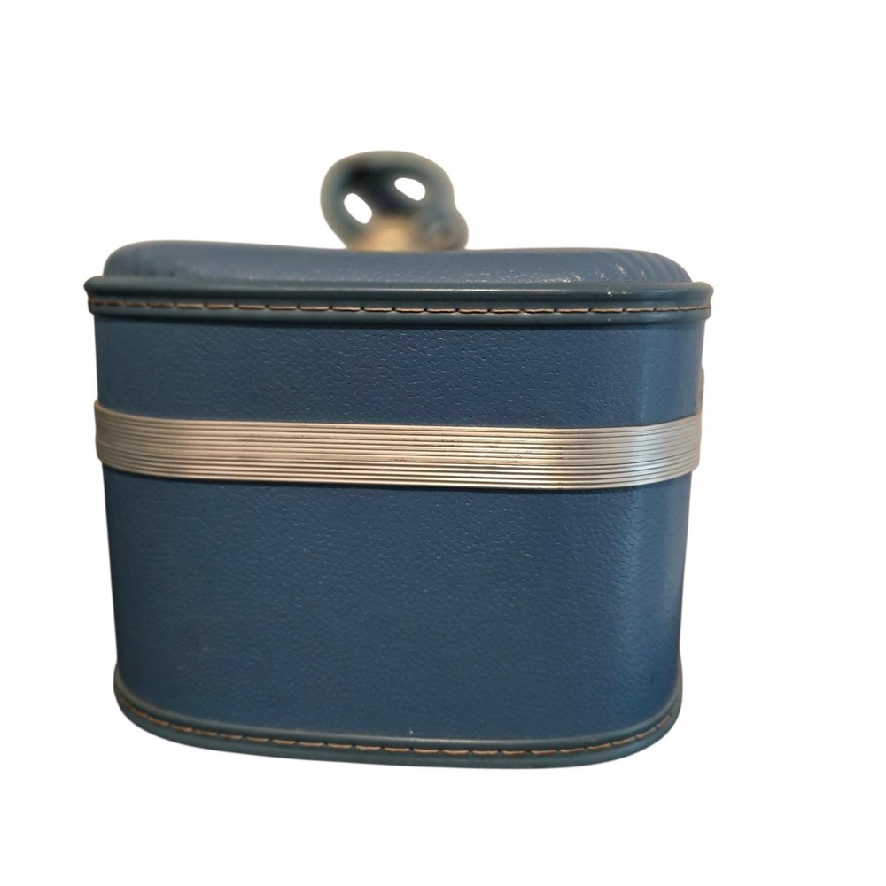 Vintage Blue Hard Shell Train Case Makeup Vanity Travel Bag Mirror Mid Century - Picture 3 of 11